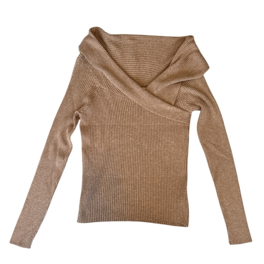 By Anthropologie Off The Shoulder Tan Ribbed Sweater Size Large